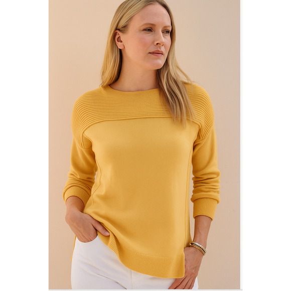 J. Jill Sweater L Mustard Yellow striped Ribbed Pullover boat Neck Long Sleeve - Picture 1 of 8